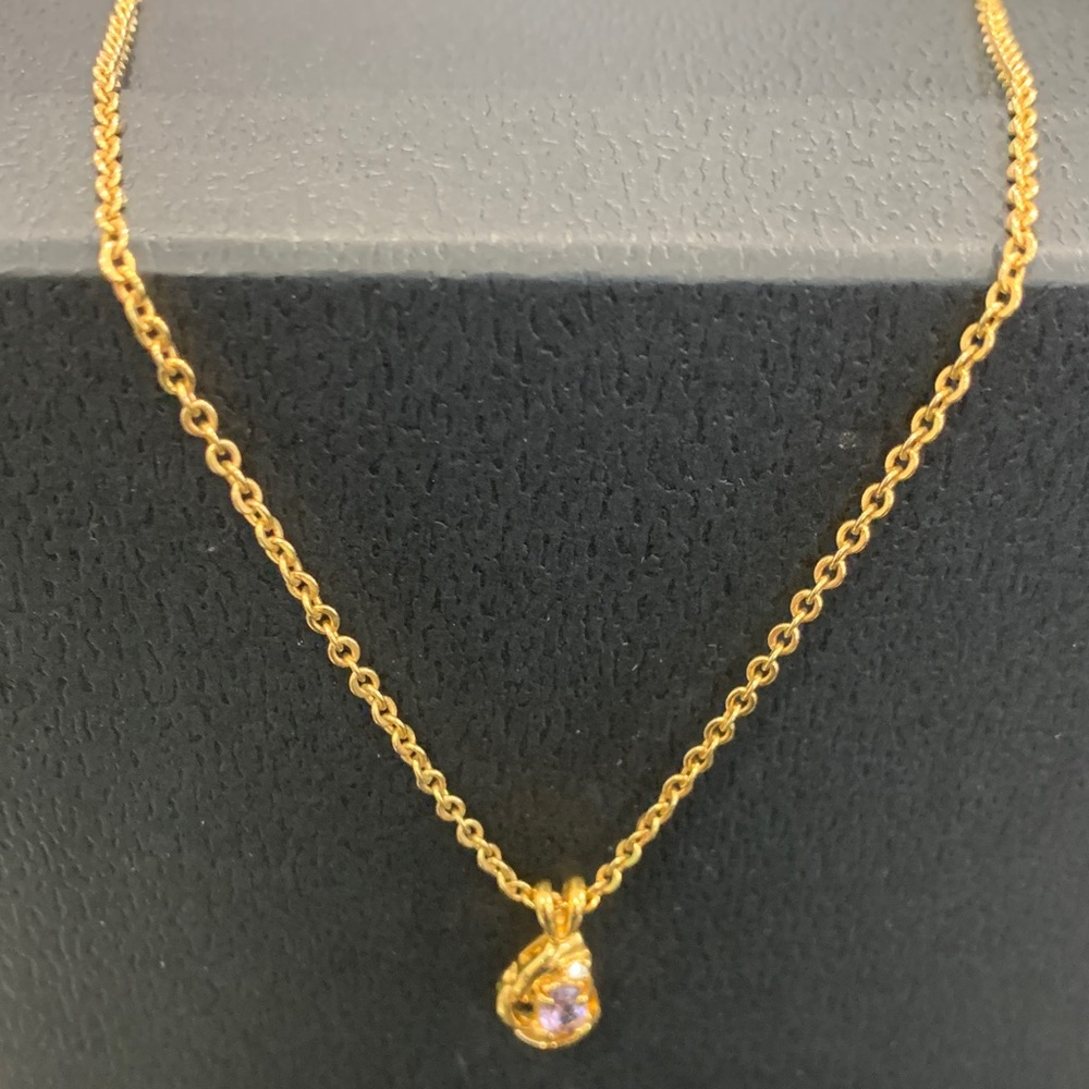 Gold Tone Pendant Necklace with Purple and White CZ